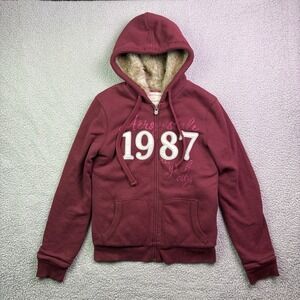 VTG Y2K Aeropostale Hoodie Womens Large Fur Lined Heavyweight Sweatshirt Grunge